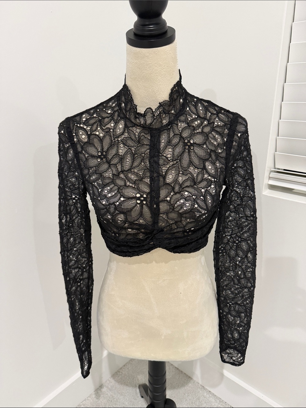 H&M Black Lace Long-Sleeve Crop Top
